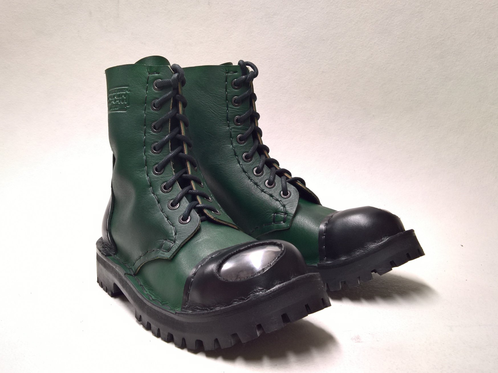 Cockney boots green and black, steel cap